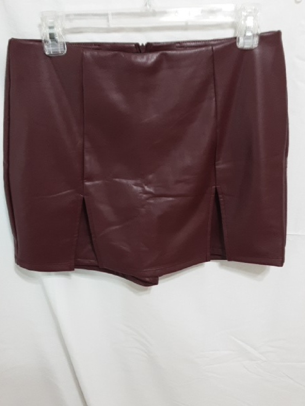 Faux Leather Mini Skort in Deep Wine